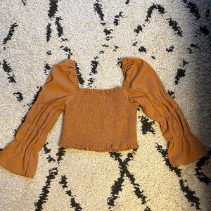 Women's Tan Smocked Crop Top